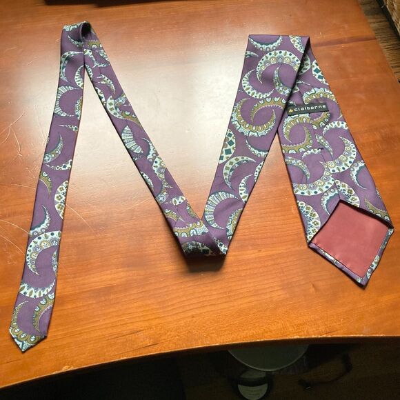 CLAIBORNE SILK Vintage Celestial Moon Crescent Geometric Tie 57 x 4 inches - Picture 8 of 11